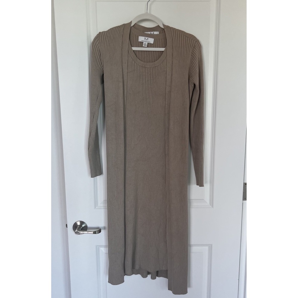 NEW Magaschoni 2pc Women's Ribbed Bodycon Sweater Dress Long Cardigan Size S